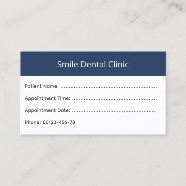 Carte De Rendez-vous Bold Header Dental Appointment Card (Devant)