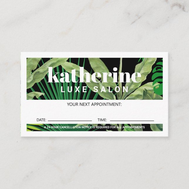Carte De Rendez-vous Boutique & Salon moderne Tropical de luxe Noir (Devant)