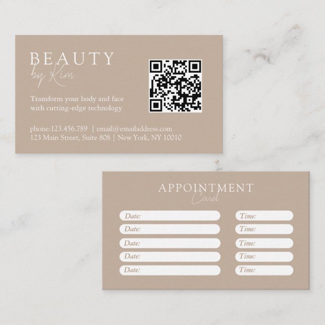 Carte De Rendez-vous Brown & White Minimal Elegant Salon (Devant / Derrière)