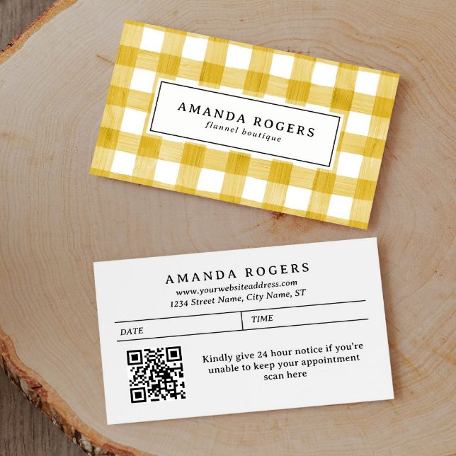 Carte De Rendez-vous Buffle à carreaux aquarelle jaune QR CODE moderne (Créateur téléchargé)