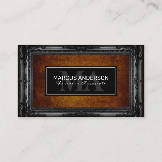 Carte De Rendez-vous Cadre noir antique | Texture rustique Brown (Devant)