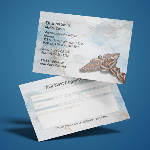 Carte De Rendez-vous Caducée Cuivre Rose Or Luxe Marbre Médical