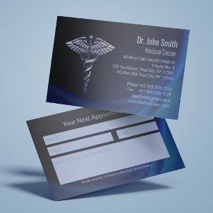 Carte De Rendez-vous Caducée médical holographique Chrome 3D foncé