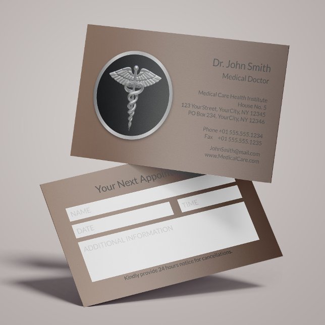 Carte De Rendez-vous Caducée Médical Professionnel Argent de Rappel (Créateur téléchargé)
