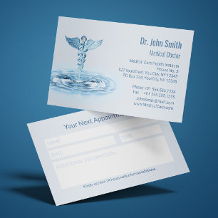 Carte De Rendez-vous Caducée Vagues d'Eau Notes Boîte Verre Bleu Médica