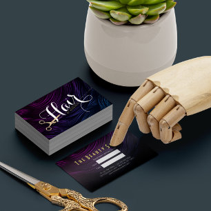 Carte De Rendez-vous Chic Black Violet Faux Gold Ciseaux Hair Styliste