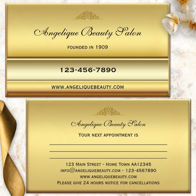 Carte de rendez-vous Chic Classique Or Beauté (Elegant business appointment card in stylish classic gold - beauty - nail salon - french manicure)