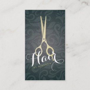 Carte De Rendez-vous Chic Hair Styliste Ciseaux Or Noir Linen Damask