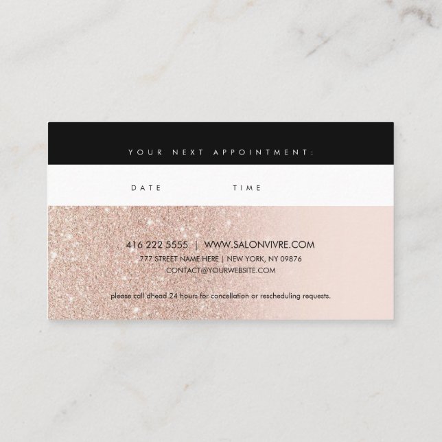 Carte de rendez-vous Chic Rose Gold Salon  (Dos)