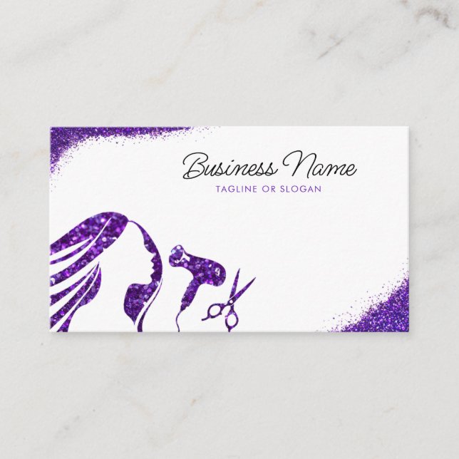 Carte De Rendez-vous Chic Violet Parties scintillant femme coiffeur (Devant)