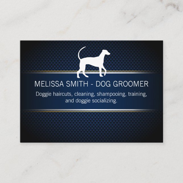 Carte De Rendez-vous Chien Groomer | Arrière - plan Blue Mesh (Devant)