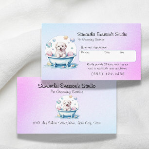 Carte De Rendez-vous Chien toilettant dégradé rose à bleu professionnel