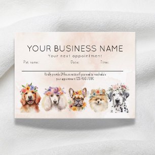 Carte De Rendez-vous Chiens Fleurs Aquarelle Adorables, Beige