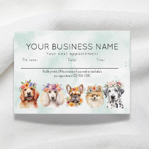Carte De Rendez-vous Chiens Fleurs Aquarelle Adorables, Vert