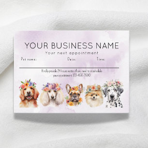 Carte De Rendez-vous Chiens Fleurs Aquarelle Adorables, Violet