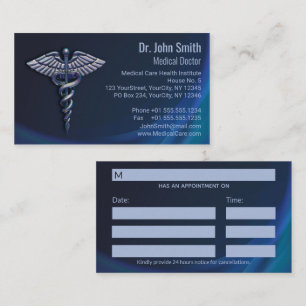 Carte De Rendez-vous Chrome Dark Caduceus Holographique 3D Médicale