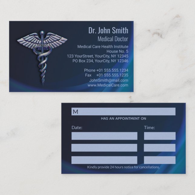 Carte De Rendez-vous Chrome Dark Caduceus Holographique 3D Médicale (Devant / Derrière)