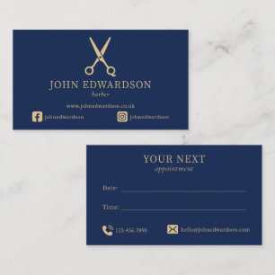Carte De Rendez-vous Ciseaux de coiffeur Logo Luxe Bleu et Or