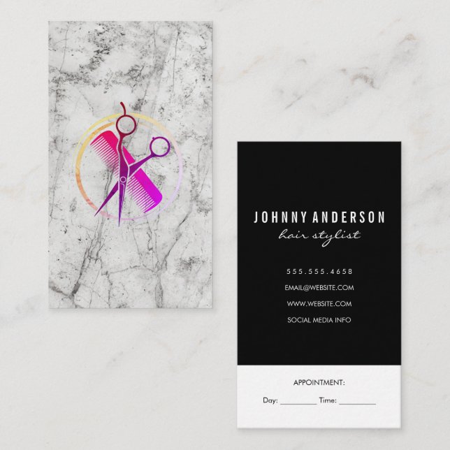 Carte De Rendez-vous Ciseaux de Salon Marbre (Devant / Derrière)