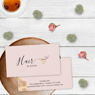 Carte De Rendez-vous Ciseaux dorés élégants Coiffeur Cheveux rose blush