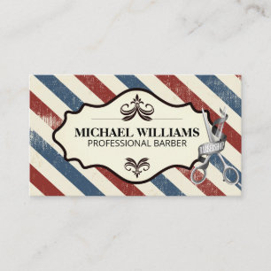 Carte De Rendez-vous Ciseaux en barbier   Bleu rouge