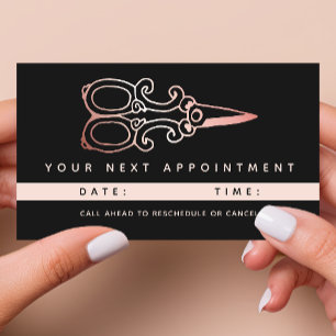 Carte De Rendez-vous Ciseaux Logo Salon Or Rose Vintage