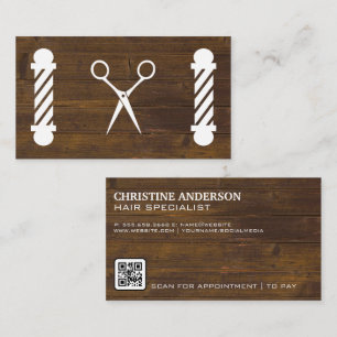 Carte De Rendez-vous Ciseaux Poteaux en barbre Bois Code QR
