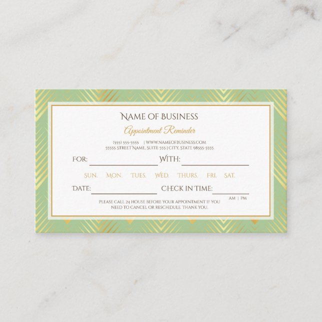 Carte de rendez-vous classique Motif Vert et Or (Devant)