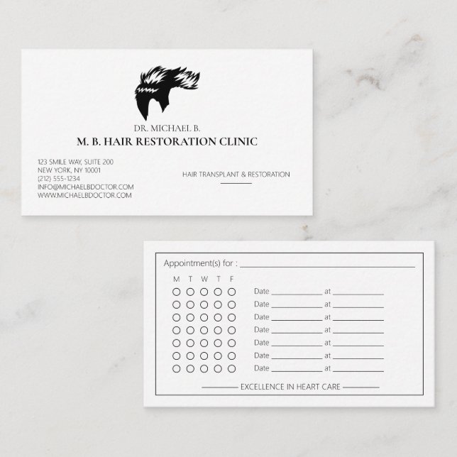 Carte De Rendez-vous Clinique de greffe de cheveux moderne Restauration (Devant / Derrière)
