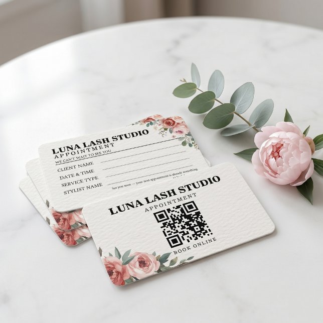 Carte De Rendez-vous Code QR du Studio de Cils Floral Botanique (Floral Botanical Lash Studio QR Code Appointment Card)