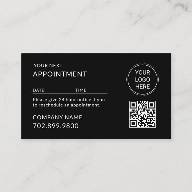 Carte De Rendez-vous Code QR Logo Entreprise Moderne Professionnel Noir (Devant)