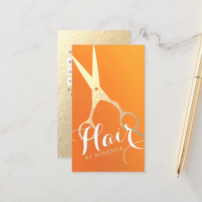 Carte De Rendez-vous Coiffeur Salon de maquillage Chic Orange Ciseaux o (Devant/Arrière en situation)