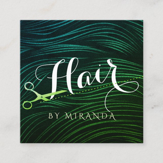 Carte De Rendez-vous Coiffeuse Coiffeuse Beauté Green Ciseaux Or (Devant)