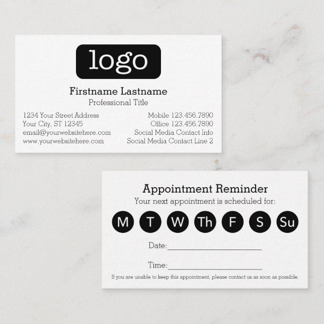 Carte De Rendez-vous Conception de logo d'entreprise de base Programme  (Devant / Derrière)