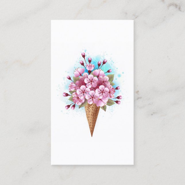 Carte De Rendez-vous Cône rose Sakura crème glacée gaufre (Devant)