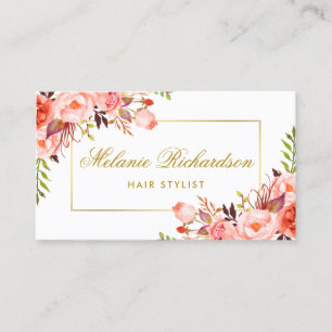 Carte de rendez-vous Coral Floral & Gold Hair Styl
