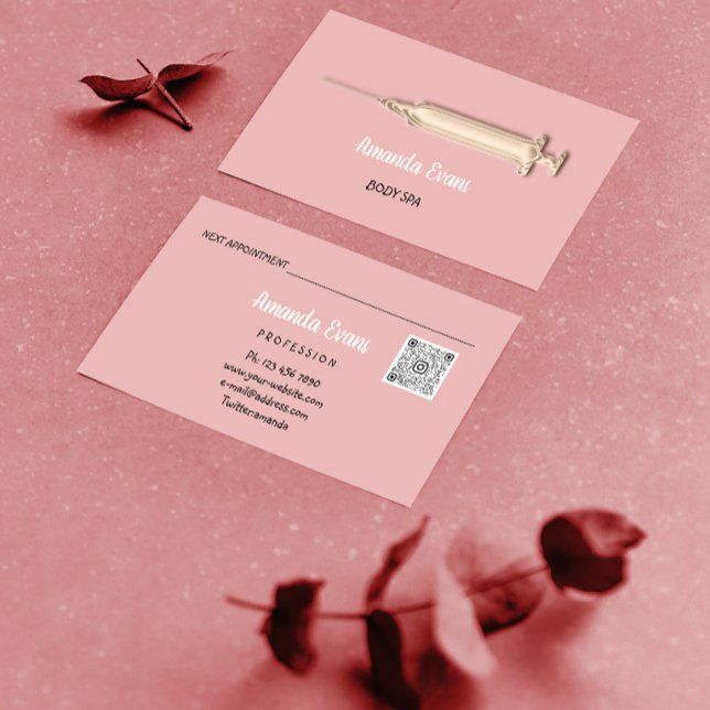 Carte De Rendez-vous Cosmetologue Syringe Botox Injections Rose rose (Créateur téléchargé)