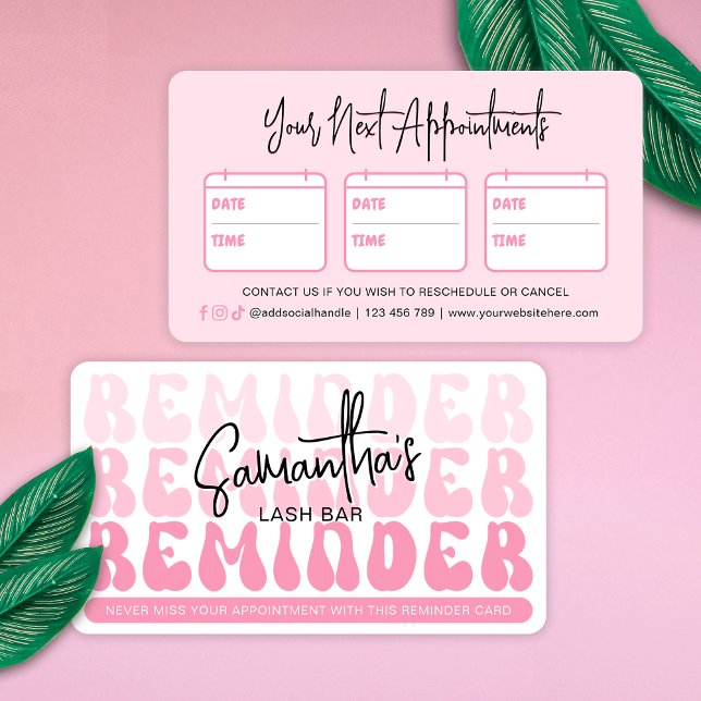 Carte De Rendez-vous Cosmetologue tendance rose rétro Spa salon de beau (Trendy pink appointment reminder card featuring retro fonts and feminine pink aesthetic)