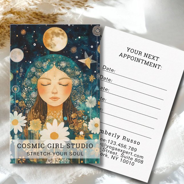 Carte De Rendez-vous Cosmic Girl Boho Moon Salon Appointment Card (Cosmic Girl Boho Moon Salon Custom Appointment Card for Yoga Studios Salons Service Provider & more)