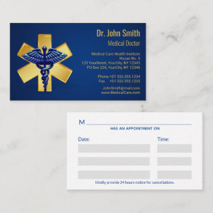 Carte De Rendez-vous Croix d'or bleu Médicale 3D Caduceus