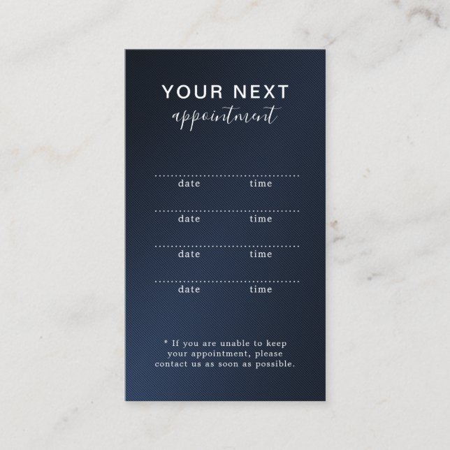 Carte de rendez-vous de beauté bleu marine simple  (Devant)
