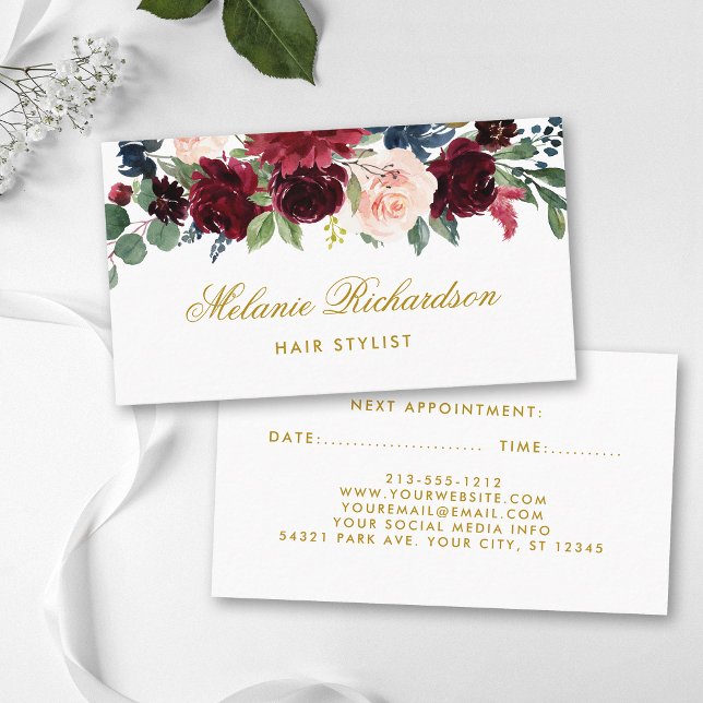 Carte de rendez-vous de coiffeur floral bleu borde (Customize to change text size, color or text style.)