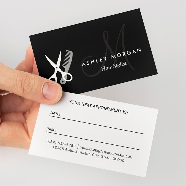 Carte de Rendez-vous de Coiffeur Monogramme Noir B (Créateur téléchargé)