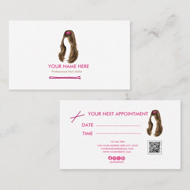 Carte de rendez-vous de coiffeur personnalisée (Devant / Derrière)