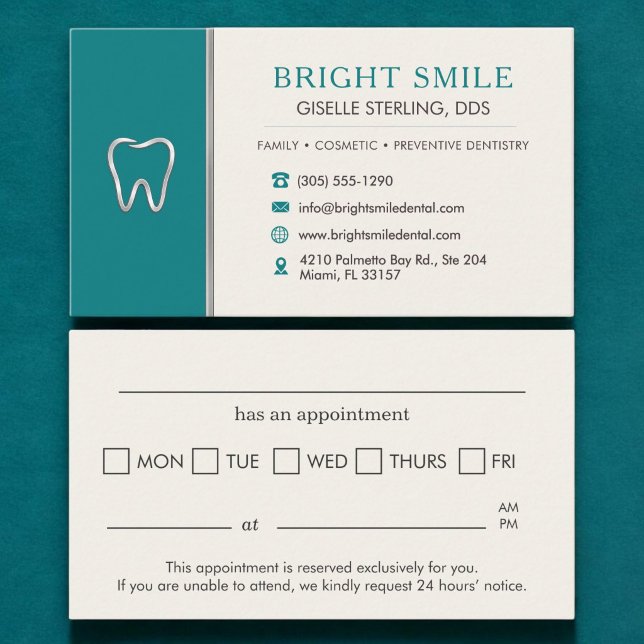 Carte de rendez-vous de dentiste à dent métallique (Créateur téléchargé)