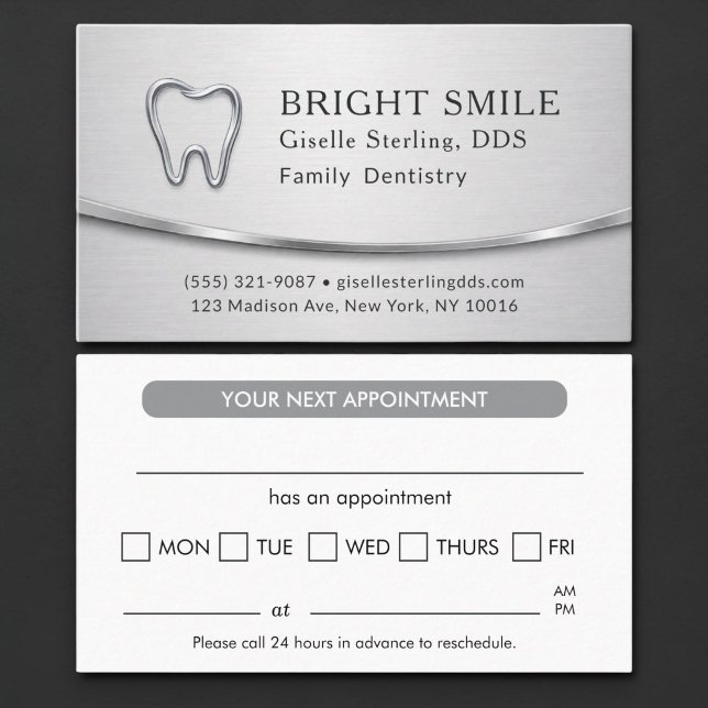Carte de rendez-vous de dentiste métallique argent (Créateur téléchargé)