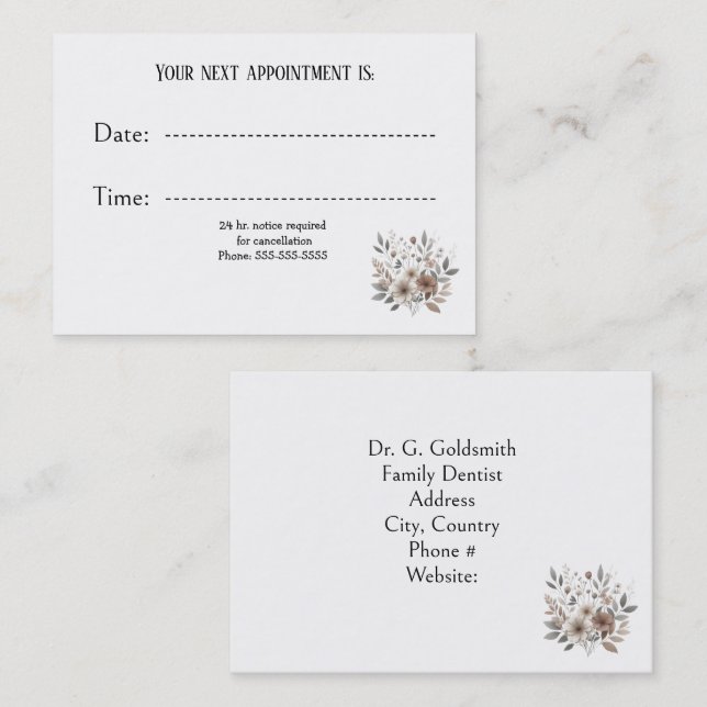 Carte de rendez-vous de dentiste neutre profession (Devant / Derrière)