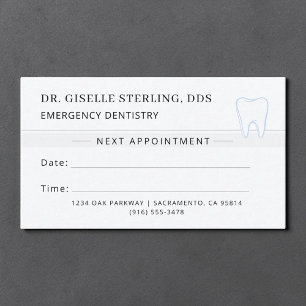 Carte de rendez-vous de dentisterie d'urgence dent