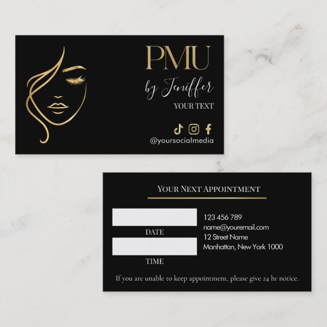 Carte de rendez-vous de luxe noir et or PMU (Devant / Derrière)