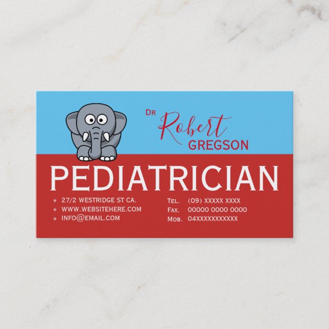 Carte de rendez-vous de pédiatre éléphant mignon (Devant)